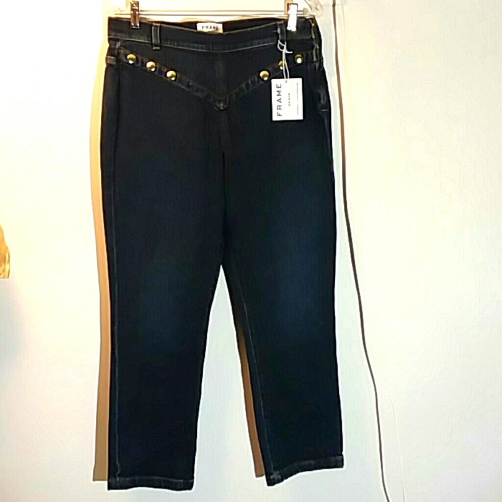 Frame Denim Le High Embellished Straight Jeans 31 blue nwt
